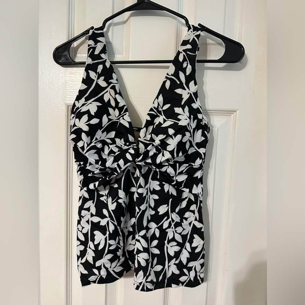 Tank Top Swimming Top - Black with White Flowers
